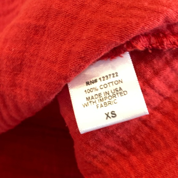 XiRENA Caylin Dress Cotton Gauze Muslin Button Down Midi Cherry Red Pockets XS - Picture 4 of 9